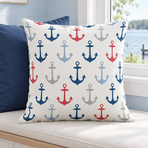 Almofada Padrão de âncora naval branco vermelho