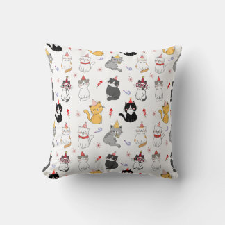 Almofada Padrão de Ano Novo Colorido em gato giro