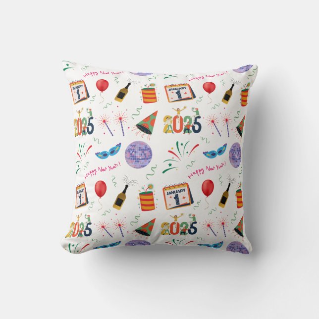 Almofada Padrão de Ano Novo na ilustração colorida (Frente)