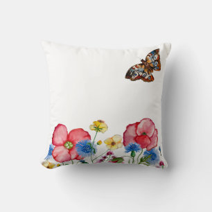 Almofada Padrão de aquarela com flores silvestres desenhada