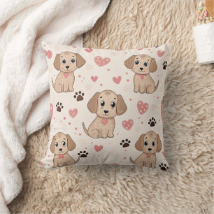 Almofada Padrão de aquarela Corações de Cachorrinho Fofo (4