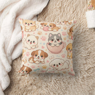 Almofada Padrão de aquarela Corações de Cachorrinho Fofo (5