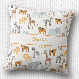 Almofada Padrão de aquarela de animais de safári de bebê fo