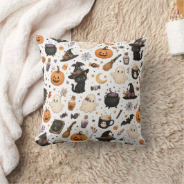 Almofada Padrão de aquarela de Halloween fofo com gatos pre