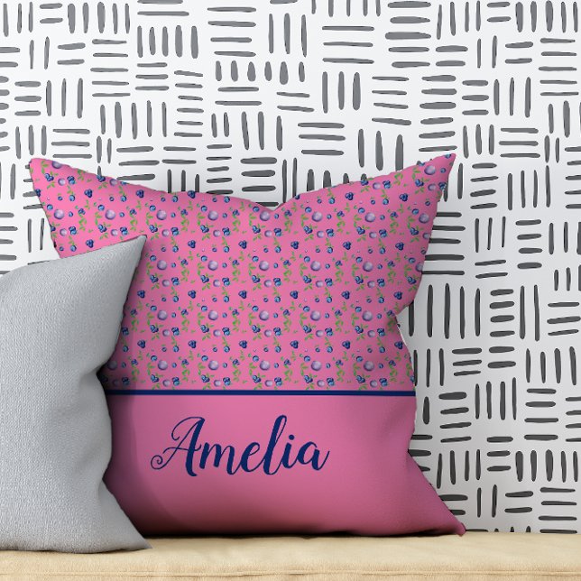 Almofada Padrão de aquarela de mirtilo rosa (Criador carregado)