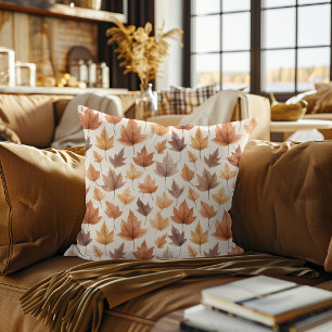 Almofada Padrão de Aquarela Dourado Laranja Marrom Folhas d