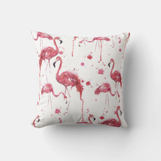 Almofada Padrão de aquarela Flamingo, design vibrante.