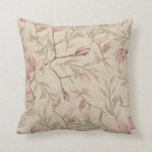 Almofada Padrão de Aquarela Floral de Mauve e Beige Vintage