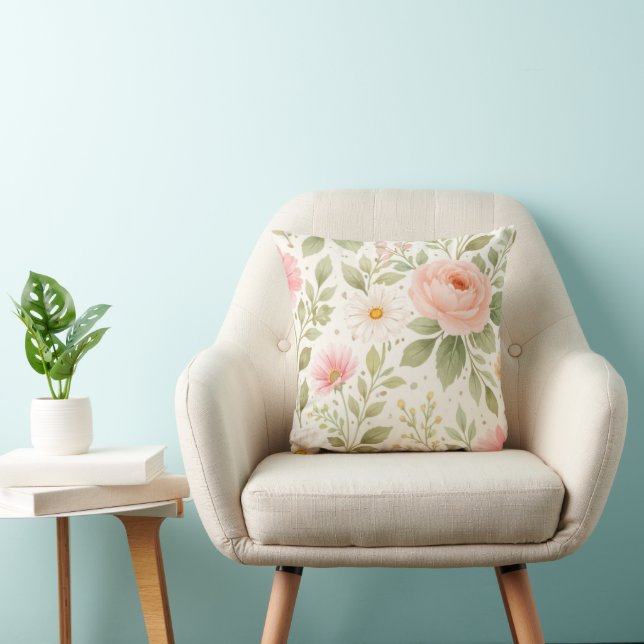 Almofada Padrão de Aquarela Floral Suave   (Cadeira)