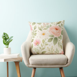 Almofada Padrão de Aquarela Floral Suave