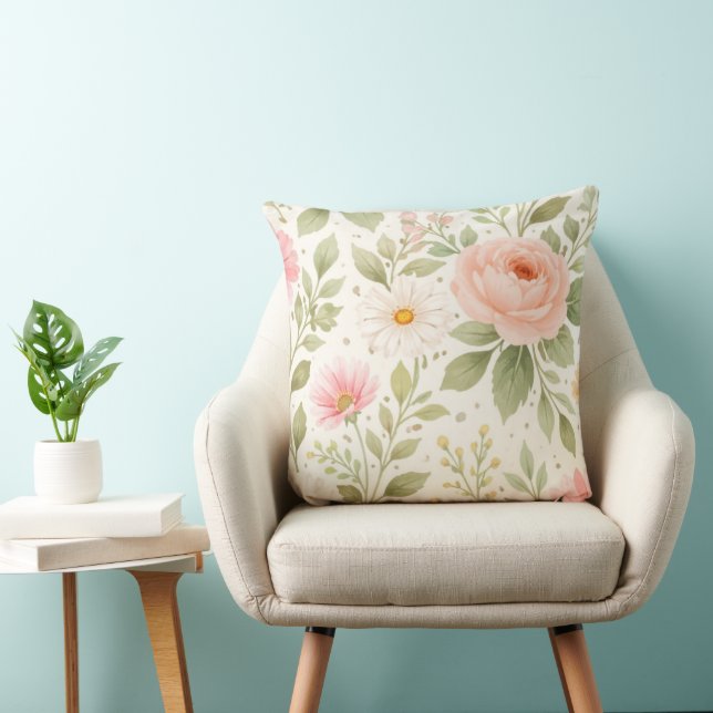 Almofada Padrão de Aquarela Floral Suave   (Cadeira)