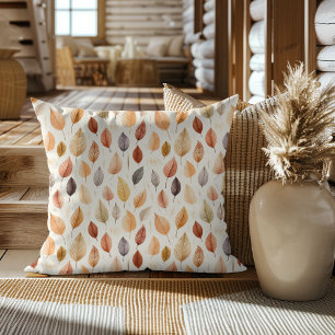 Almofada Padrão de Aquarela Laranja Dourado Marrom Folhas d