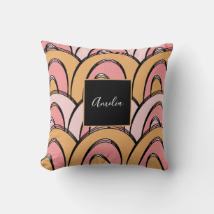 Almofada Padrão de Arco-íris Groovy Laranja Rosa