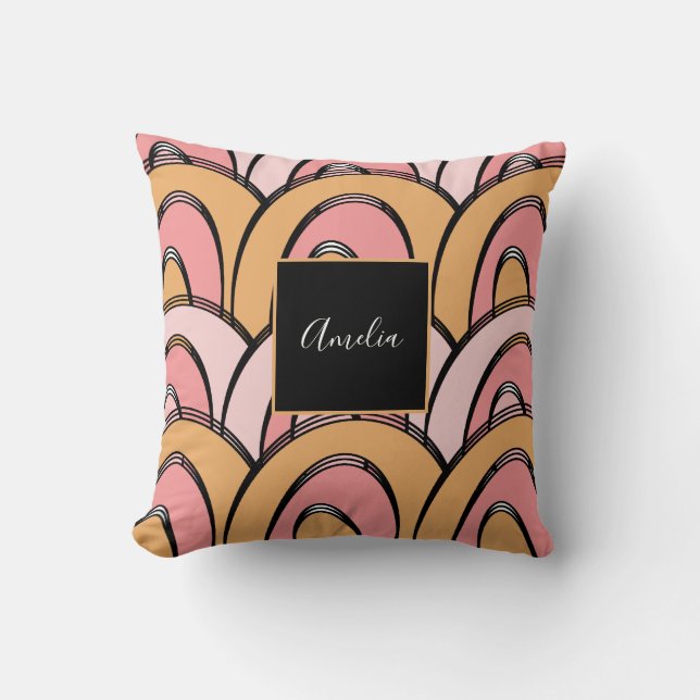 Almofada Padrão de Arco-íris Groovy Laranja Rosa  (Frente)