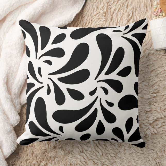 Almofada Padrão de arte das folhas pretas e brancas (Cobertor)