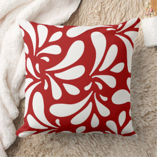 Almofada Padrão de Arte de Folhas Brancas em Fundo Vermelho