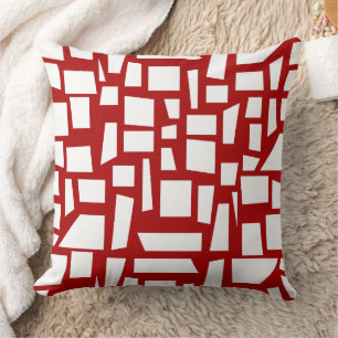 Almofada Padrão de Arte de Formas Brancas em Fundo Vermelho