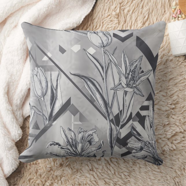 Almofada Padrão de Arte de Linha de Tulipa Geométrica Moder (Cobertor)