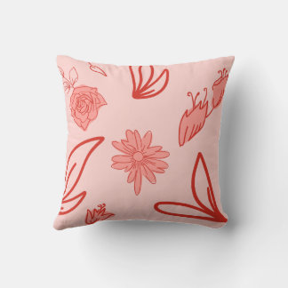 Almofada Padrão de Arte de Linha Floral Rosa
