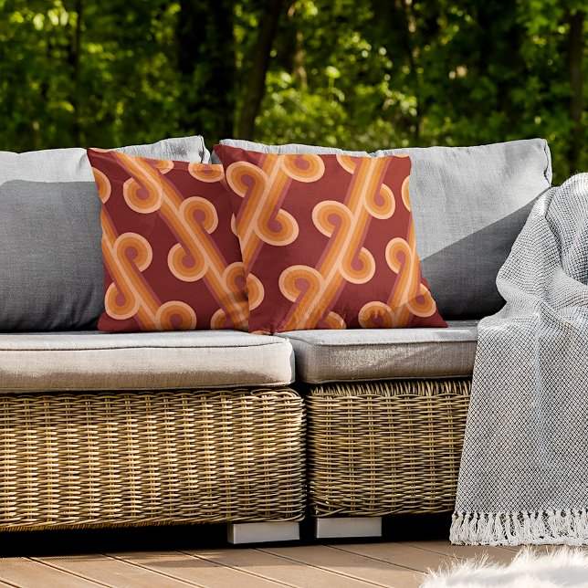 Almofada Padrão de Arte dos Círculos Vermelhos de Marrom La (Criador carregado)