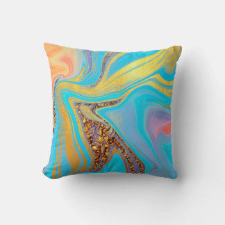 Almofada Padrão de Arte Fluida Céu Dourado – Azul e Dourado