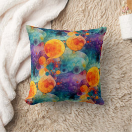 Almofada Padrão de Arte Fractal Laranja Roxo Teal Vibrante