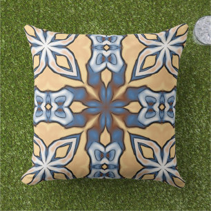 Almofada Padrão de Arte Marrom Amarelo da Cinza Azul Retro