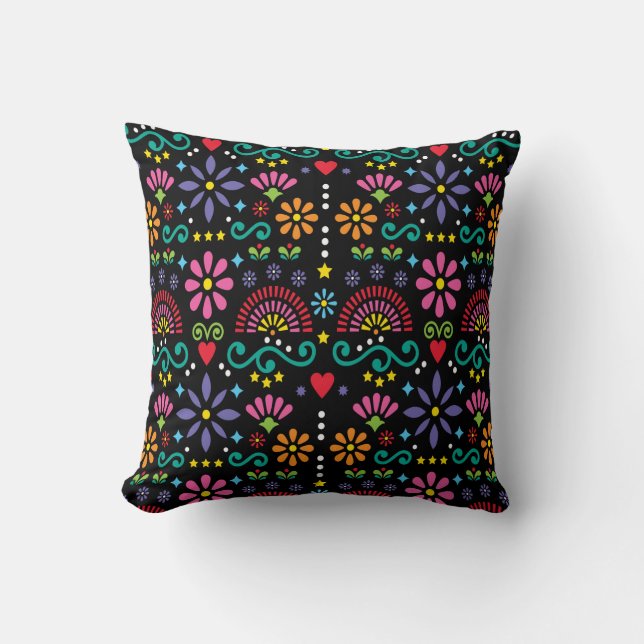 Almofada Padrão de arte popular mexicana uniforme, design c (Frente)