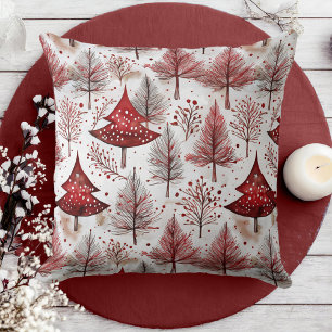 Almofada Padrão de Árvore de Natal Branco Vermelho nº 4 ID1