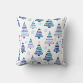 Almofada Padrão de Árvore de Natal Moderno Violeta Azul