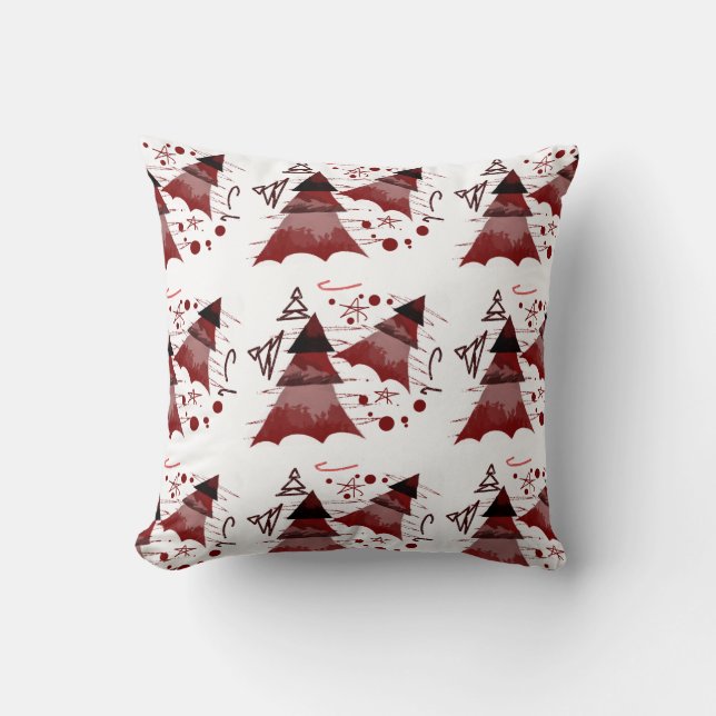 Almofada Padrão de Árvore de Natal Repetido para Burgundy (Frente)