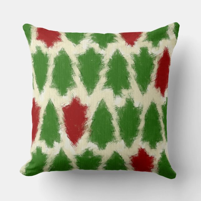 Almofada Padrão De Árvore De Natal Verde E Vermelha (Frente)