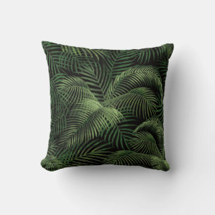 Almofada Padrão de Árvore Tropical Elegante Preto e verd