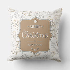 Almofada Padrão de Árvores de Natal Elegantes Castanho e Pr