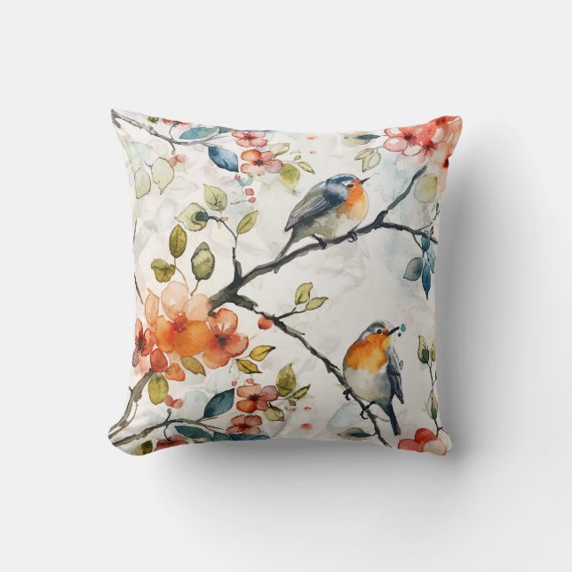 Almofada Padrão de Aves Aquáticas com Cores de Lixo (Frente)