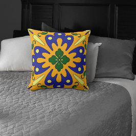 Almofada Padrão de Azulejo amarelo alaranjado espanhol