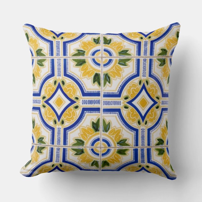 Almofada Padrão de azulejo brilhante, Portugal (Frente)