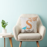 Almofada Padrão de Azulejo da Cinza de Coral de Aves da Vin<br><div class="desc">Vintage Bird Coral, Sea Blue and Orange Tangerine Damask Monograma Personalizado Accent on Cinza - Para alterar as cores, basta clicar em personalizar - edite e use a última ferramenta no menu suspenso para alterar a cor de fundo - escolha entre amostras ou digite o RGB Hex Code para um...</div>