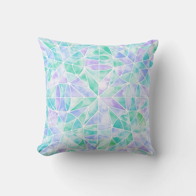 Almofada Padrão de azulejo de Aquarela (Frente)