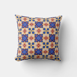 Almofada Padrão de Azulejo de Terracotta Bloom e Cobalt Gri