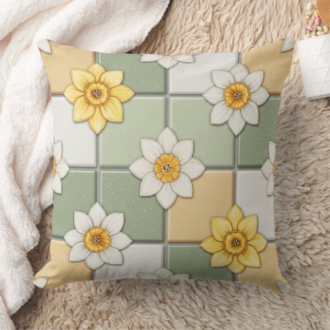 Almofada Padrão de Azulejo Floral de Narciso (Cobertor)