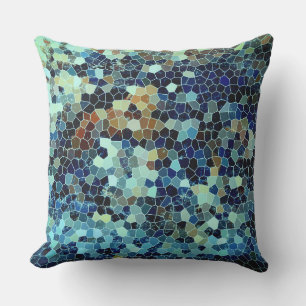 Almofada Padrão de Azulejo Mosaico Azul Verde-Teal Pequeno