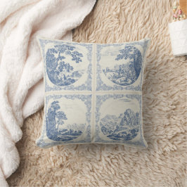 Almofada Padrão de Azulejos Delft Azul Vintage Romântico Rú