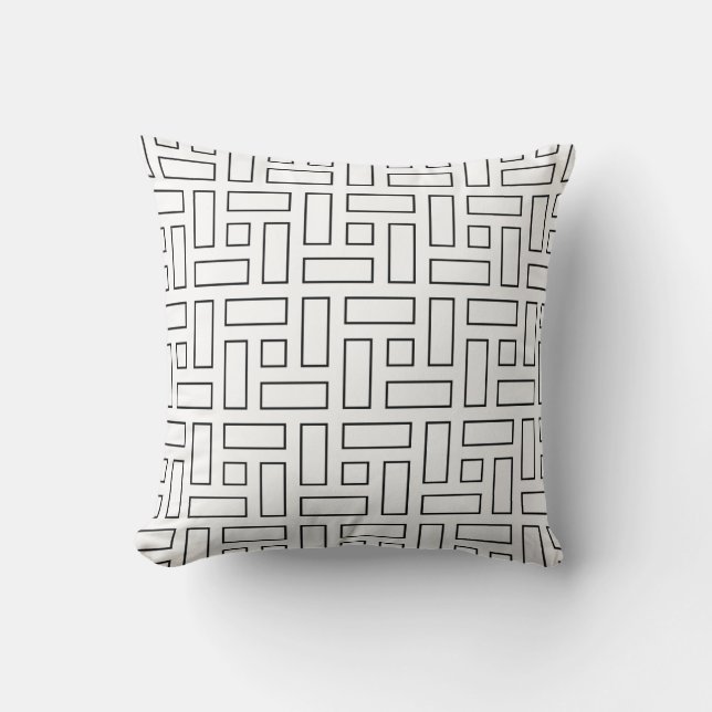 Almofada Padrão de Bloco Linear Preto e Branco - Branco (Frente)