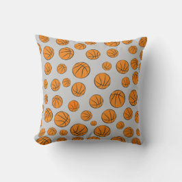 Almofada Padrão de Bolas de Basquetebol em Fundo Cinza