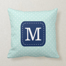 Almofada Padrão de Bolinhas Azul da Mint com Monograma Pers