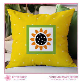 Almofada Padrão de Bolinhas com Girassol Amarelo Moderno
