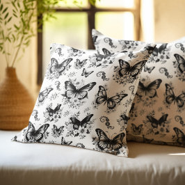 Almofada Padrão de Borboleta Preto e Branco