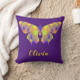 Almofada Padrão de borboleta psicodélica personalizado roxo