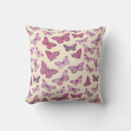 Almofada Padrão de borboleta rosa-branca em bege